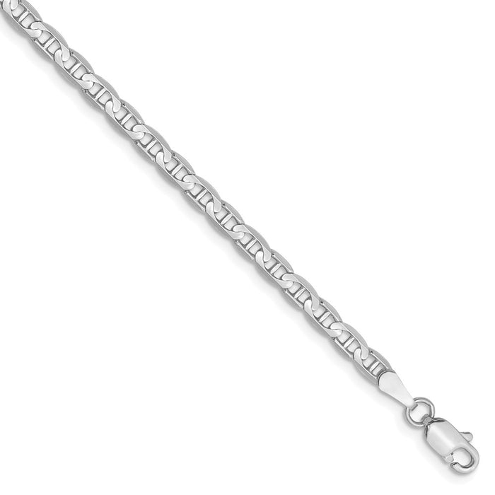 Million Charms 14k White Gold 3mm Concave Anchor Chain, Chain Length: 8 inches
