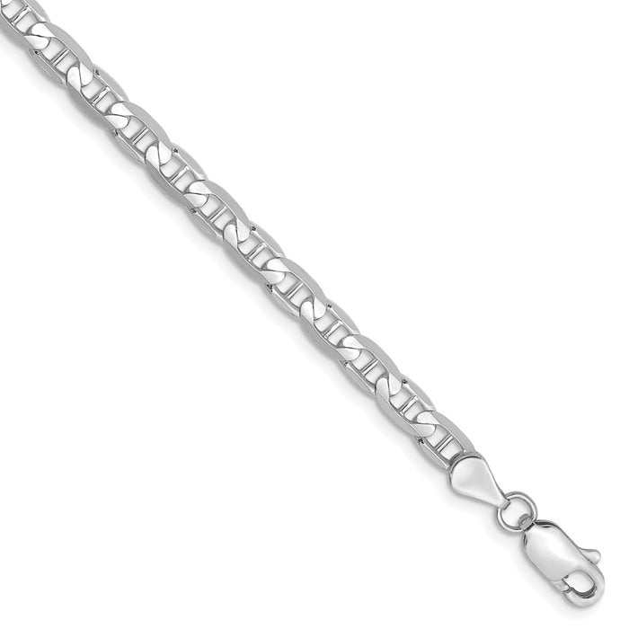 Million Charms 14k White Gold 3.75mm Concave Anchor Chain, Chain Length: 8 inches