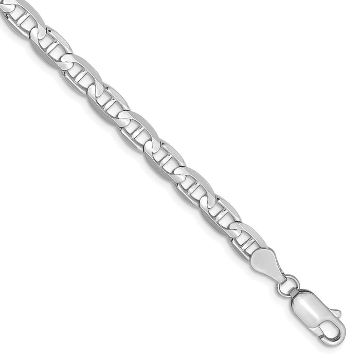Million Charms 14k White Gold 4.5mm Concave Anchor Chain, Chain Length: 8 inches