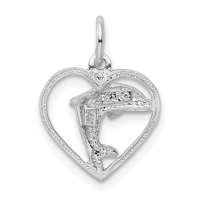 Million Charms 14K White Gold Themed Dolphin In Heart Charm