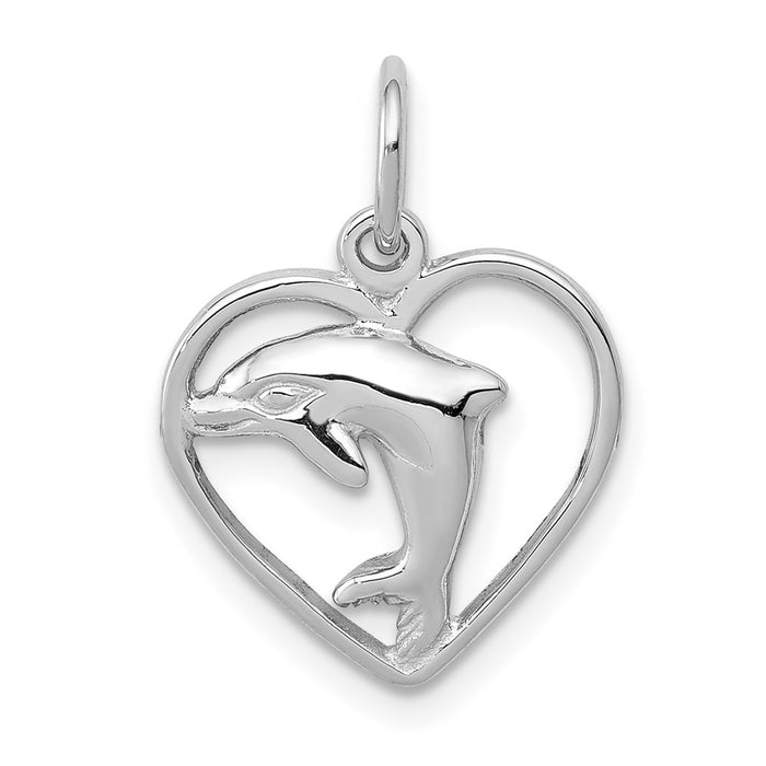 Million Charms 14K White Gold Themed Dolphin In Heart Charm