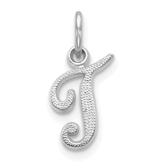 Million Charms 14K White Gold Themed Casted Alphabet Letter Initial T Charm