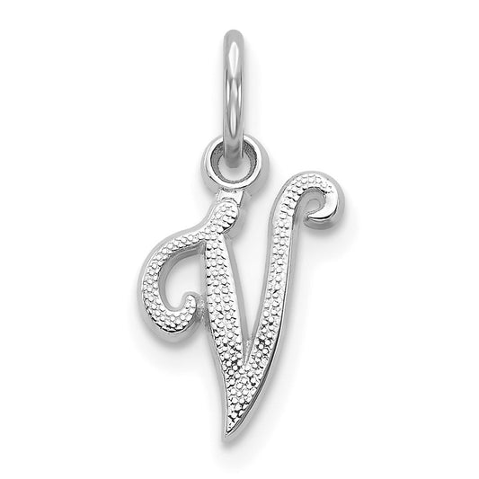 Million Charms 14K White Gold Themed Casted Alphabet Letter Initial V Charm