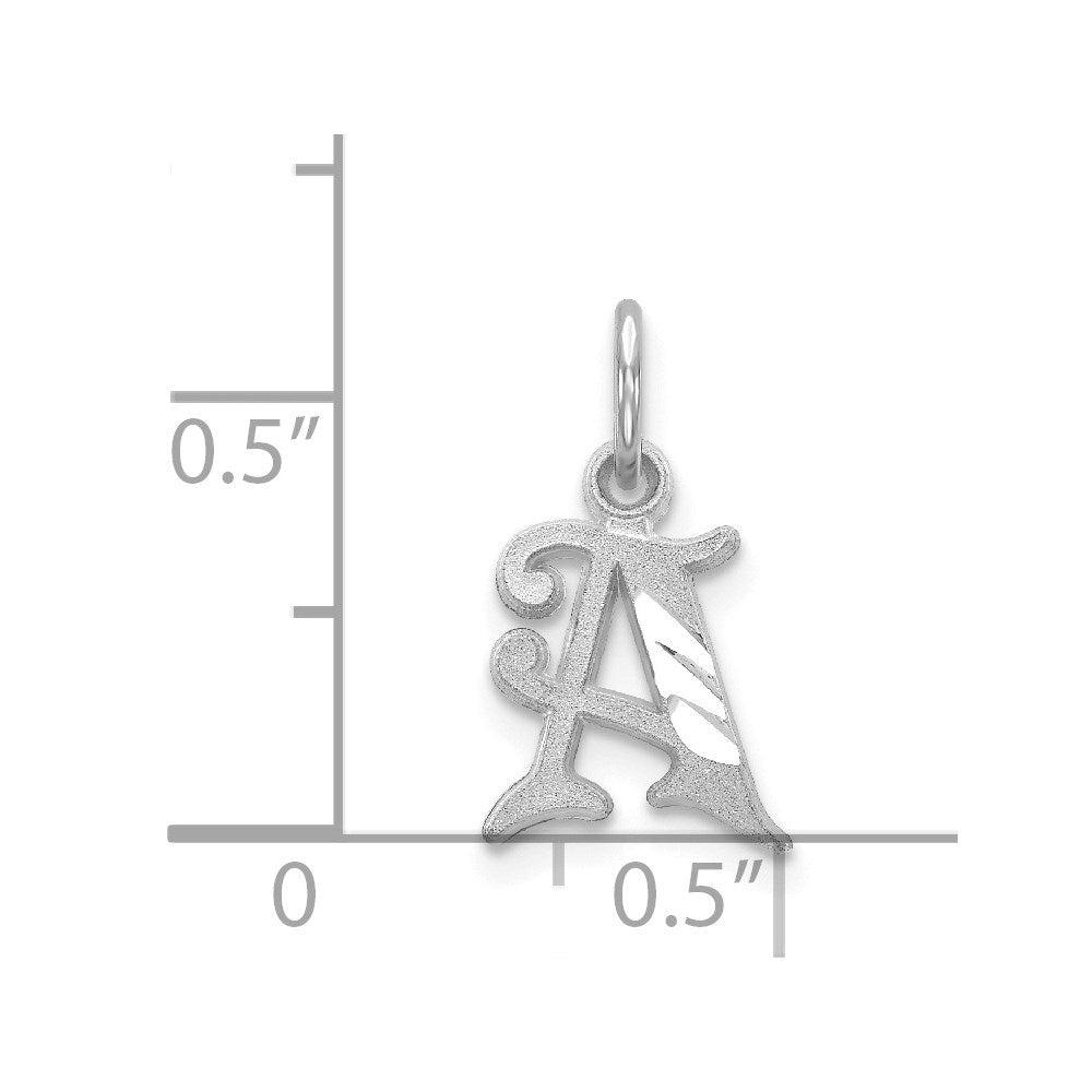 Million Charms 14K White Gold Themed Diamond-Cut Alphabet Letter Initial A Charm
