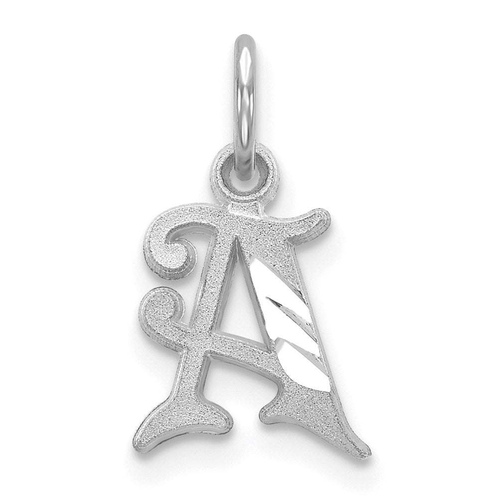Million Charms 14K White Gold Themed Diamond-Cut Alphabet Letter Initial A Charm