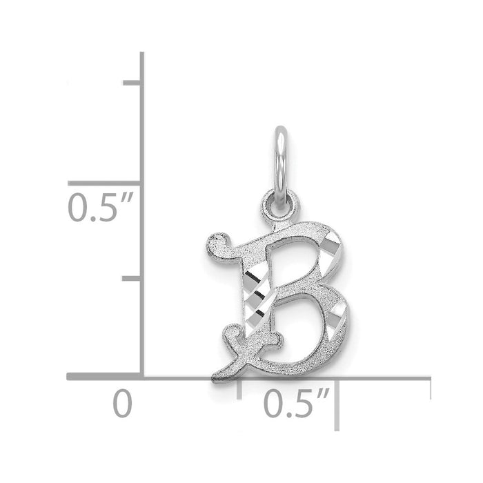 Million Charms 14K White Gold Themed Diamond-Cut Alphabet Letter Initial B Charm