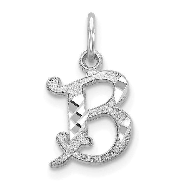 Million Charms 14K White Gold Themed Diamond-Cut Alphabet Letter Initial B Charm