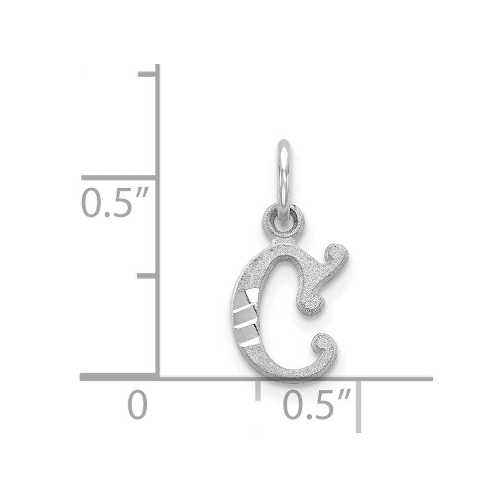 Million Charms 14K White Gold Themed Diamond-Cut Alphabet Letter Initial C Charm