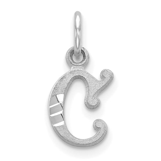 Million Charms 14K White Gold Themed Diamond-Cut Alphabet Letter Initial C Charm