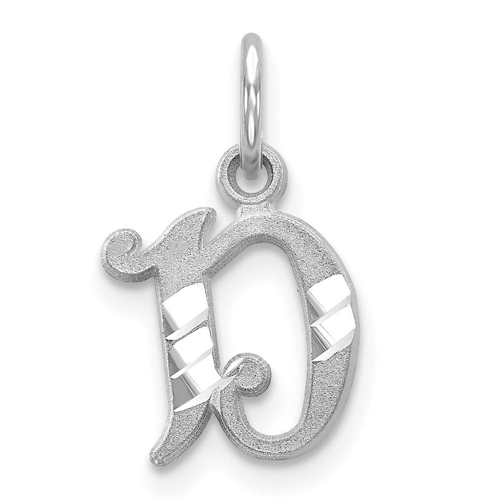 Million Charms 14K White Gold Themed Diamond-Cut Alphabet Letter Initial D Charm