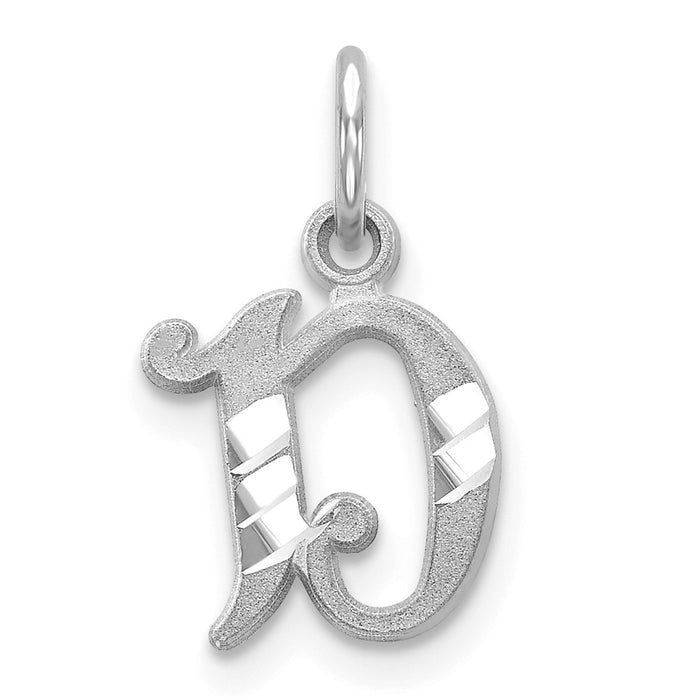 Million Charms 14K White Gold Themed Diamond-Cut Alphabet Letter Initial D Charm