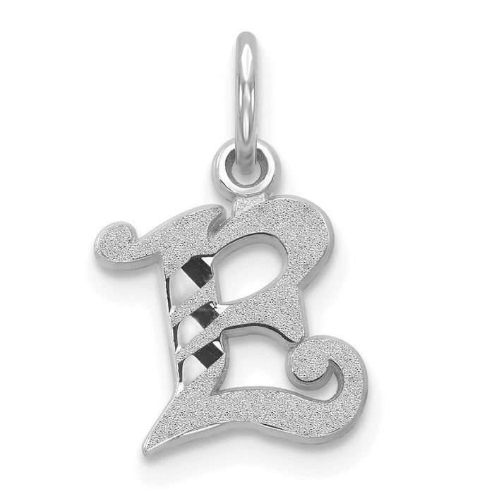 Million Charms 14K White Gold Themed Diamond-Cut Alphabet Letter Initial E Charm