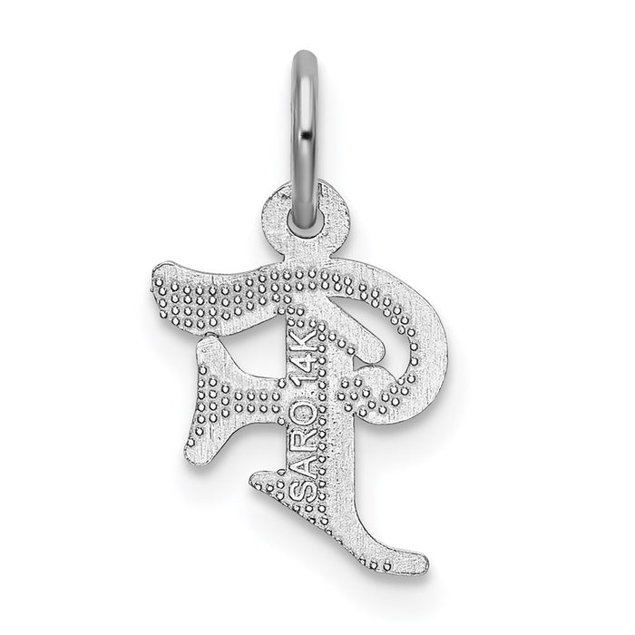 Million Charms 14K White Gold Themed Diamond-Cut Alphabet Letter Initial F Charm