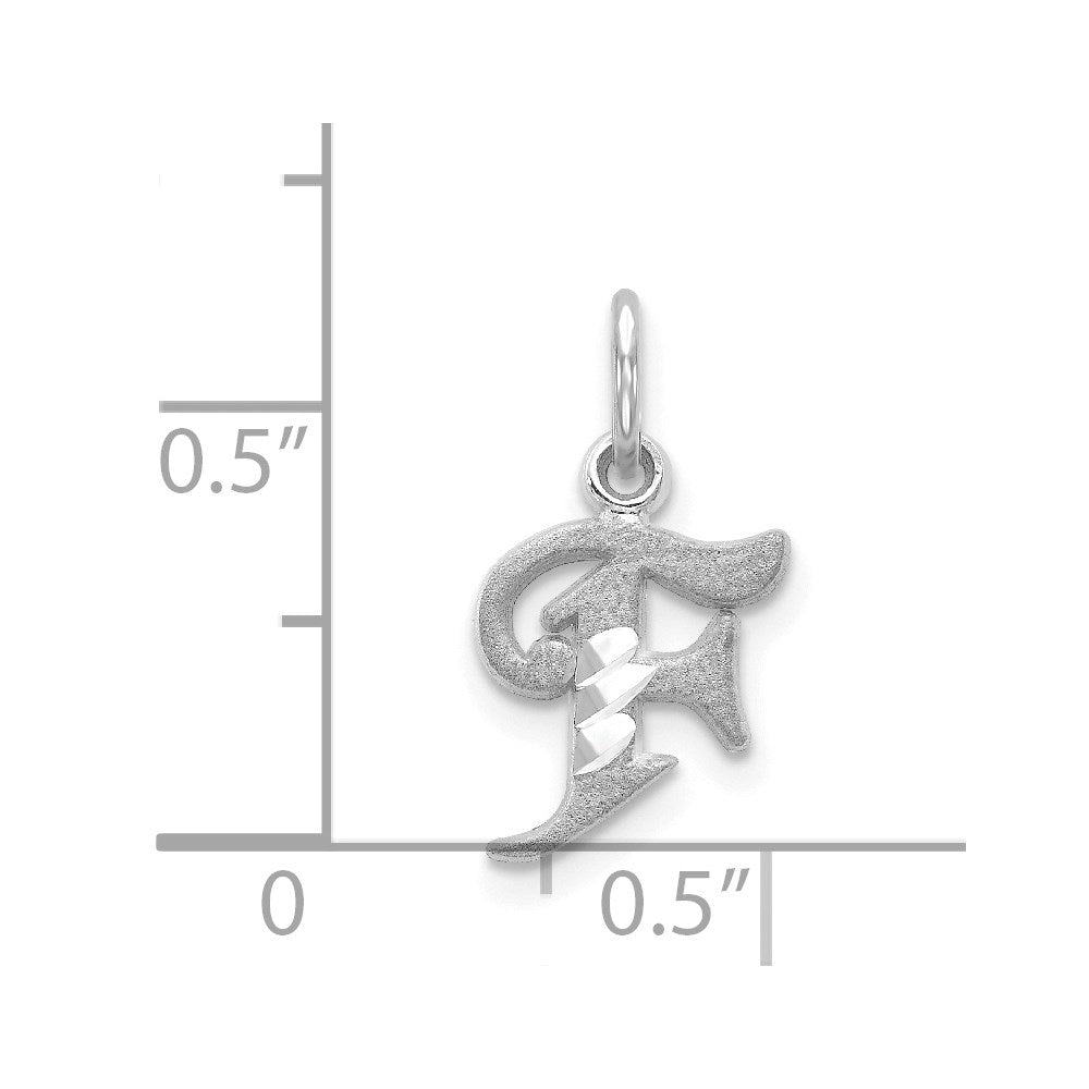Million Charms 14K White Gold Themed Diamond-Cut Alphabet Letter Initial F Charm