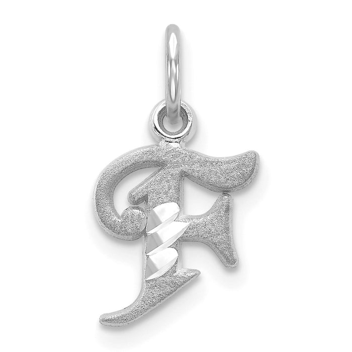 Million Charms 14K White Gold Themed Diamond-Cut Alphabet Letter Initial F Charm