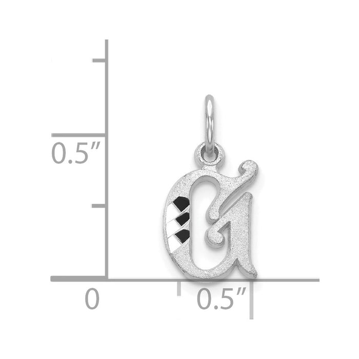 Million Charms 14K White Gold Themed Diamond-Cut Alphabet Letter Initial G Charm