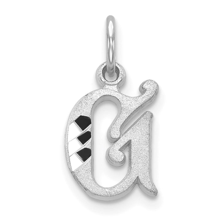 Million Charms 14K White Gold Themed Diamond-Cut Alphabet Letter Initial G Charm