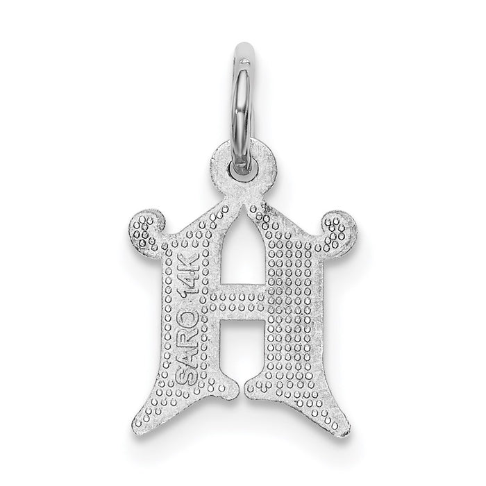 Million Charms 14K White Gold Themed Diamond-Cut Alphabet Letter Initial H Charm