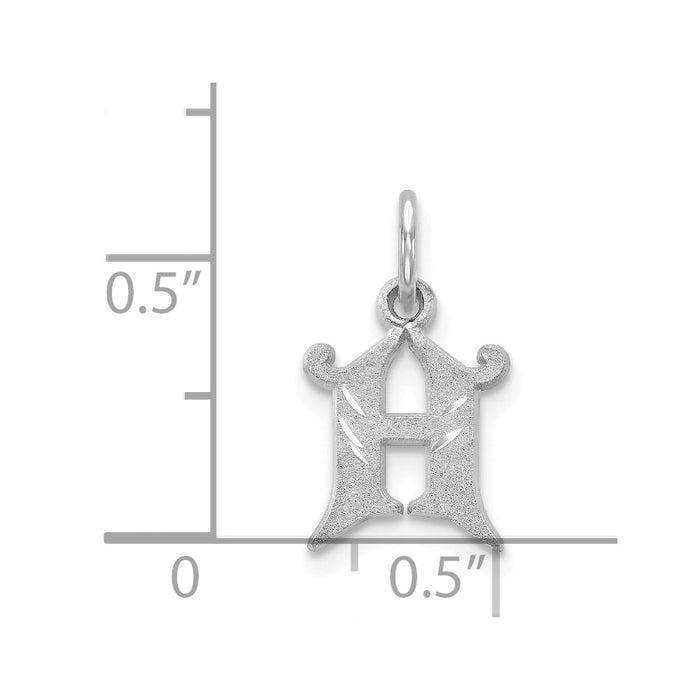 Million Charms 14K White Gold Themed Diamond-Cut Alphabet Letter Initial H Charm