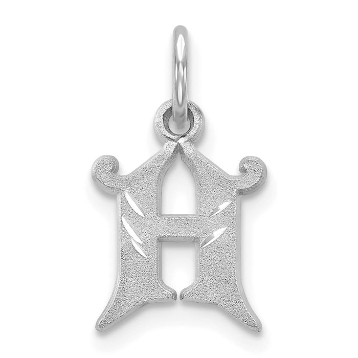 Million Charms 14K White Gold Themed Diamond-Cut Alphabet Letter Initial H Charm