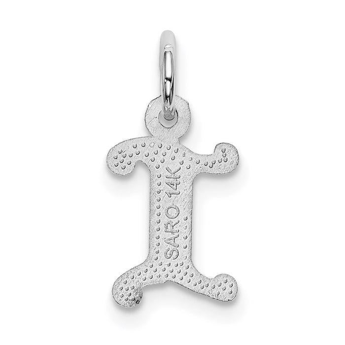 Million Charms 14K White Gold Themed Diamond-Cut Alphabet Letter Initial I Charm