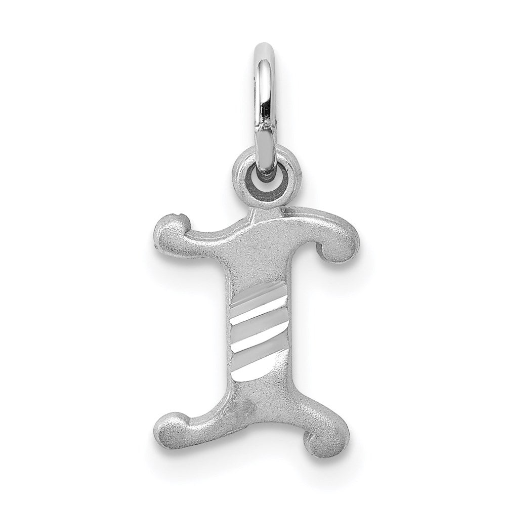 Million Charms 14K White Gold Themed Diamond-Cut Alphabet Letter Initial I Charm