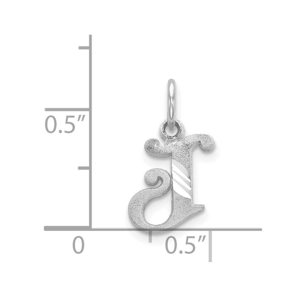 Million Charms 14K White Gold Themed Diamond-Cut Alphabet Letter Initial J Charm