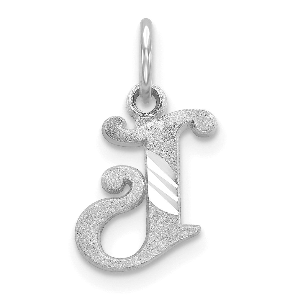 Million Charms 14K White Gold Themed Diamond-Cut Alphabet Letter Initial J Charm