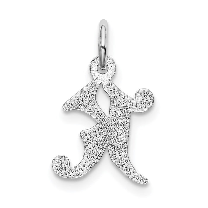 Million Charms 14K White Gold Themed Diamond-Cut Alphabet Letter Initial K Charm