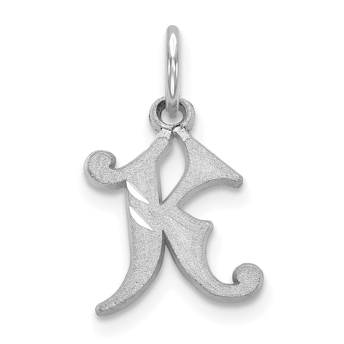 Million Charms 14K White Gold Themed Diamond-Cut Alphabet Letter Initial K Charm