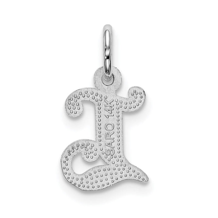 Million Charms 14K White Gold Themed Diamond-Cut Alphabet Letter Initial L Charm