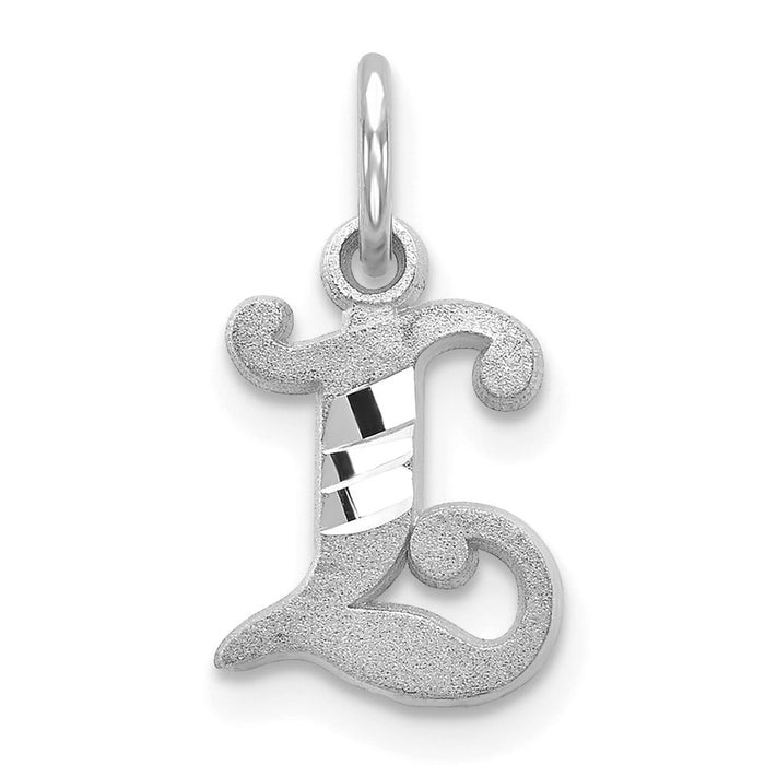 Million Charms 14K White Gold Themed Diamond-Cut Alphabet Letter Initial L Charm