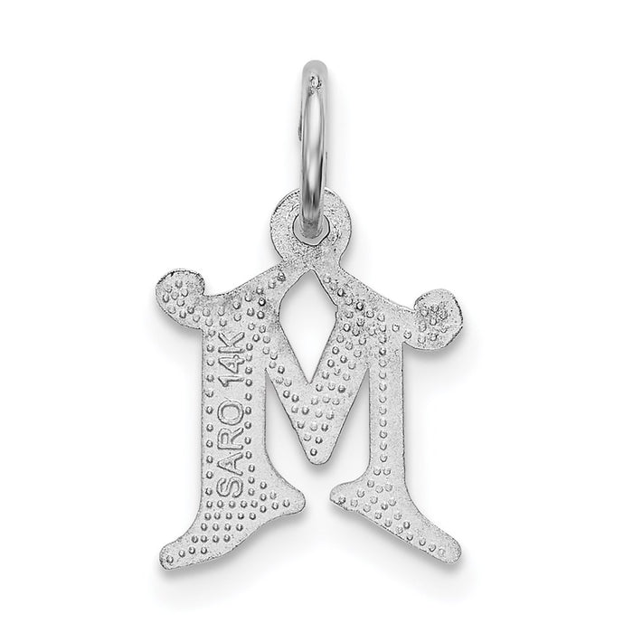 Million Charms 14K White Gold Themed Diamond-Cut Alphabet Letter Initial M Charm