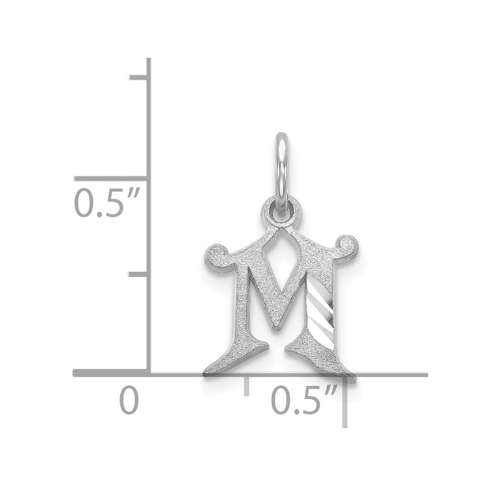 Million Charms 14K White Gold Themed Diamond-Cut Alphabet Letter Initial M Charm