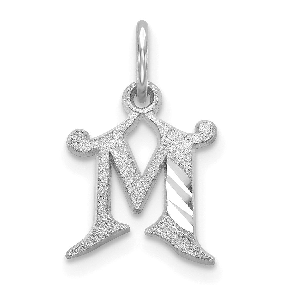 Million Charms 14K White Gold Themed Diamond-Cut Alphabet Letter Initial M Charm