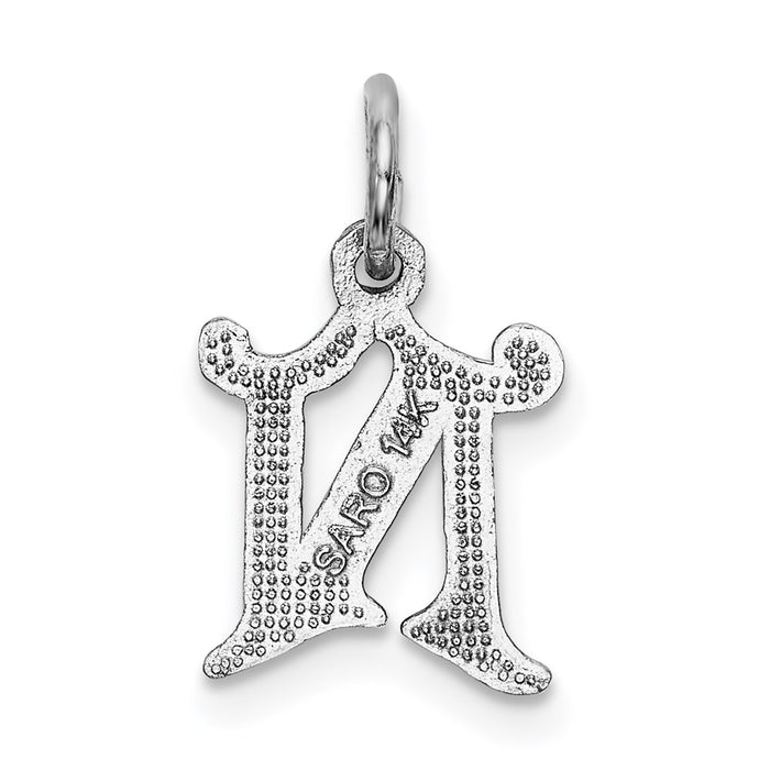 Million Charms 14K White Gold Themed Diamond-Cut Alphabet Letter Initial N Charm