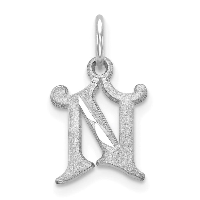 Million Charms 14K White Gold Themed Diamond-Cut Alphabet Letter Initial N Charm