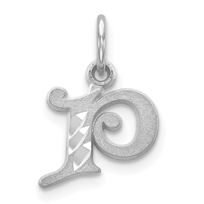 Million Charms 14K White Gold Themed Diamond-Cut Alphabet Letter Initial P Charm