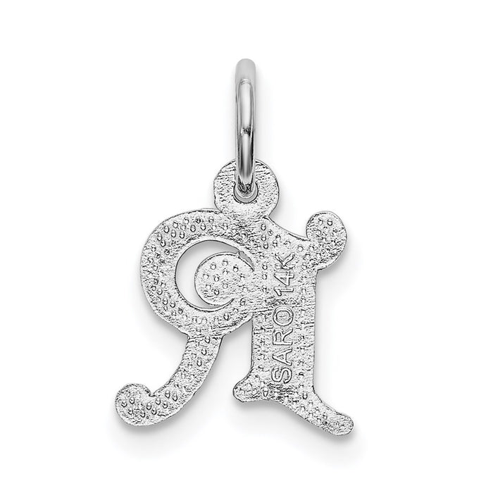 Million Charms 14K White Gold Themed Diamond-Cut Alphabet Letter Initial R Charm