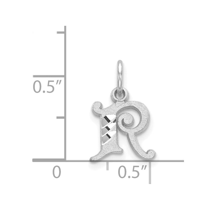 Million Charms 14K White Gold Themed Diamond-Cut Alphabet Letter Initial R Charm