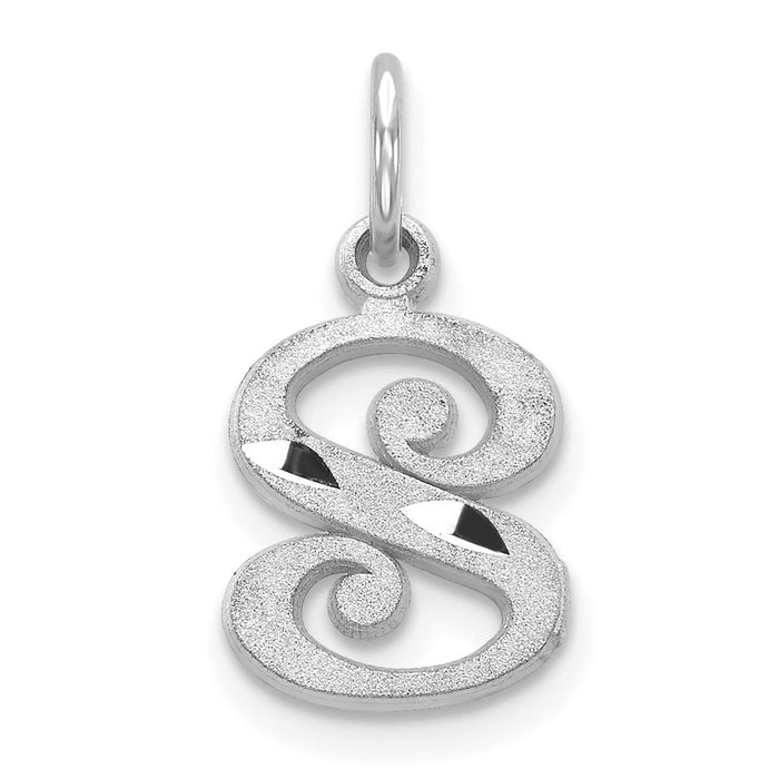 Million Charms 14K White Gold Themed Diamond-Cut Alphabet Letter Initial S Charm