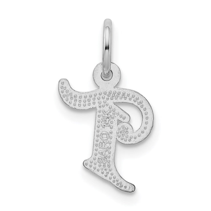 Million Charms 14K White Gold Themed Diamond-Cut Alphabet Letter Initial T Charm