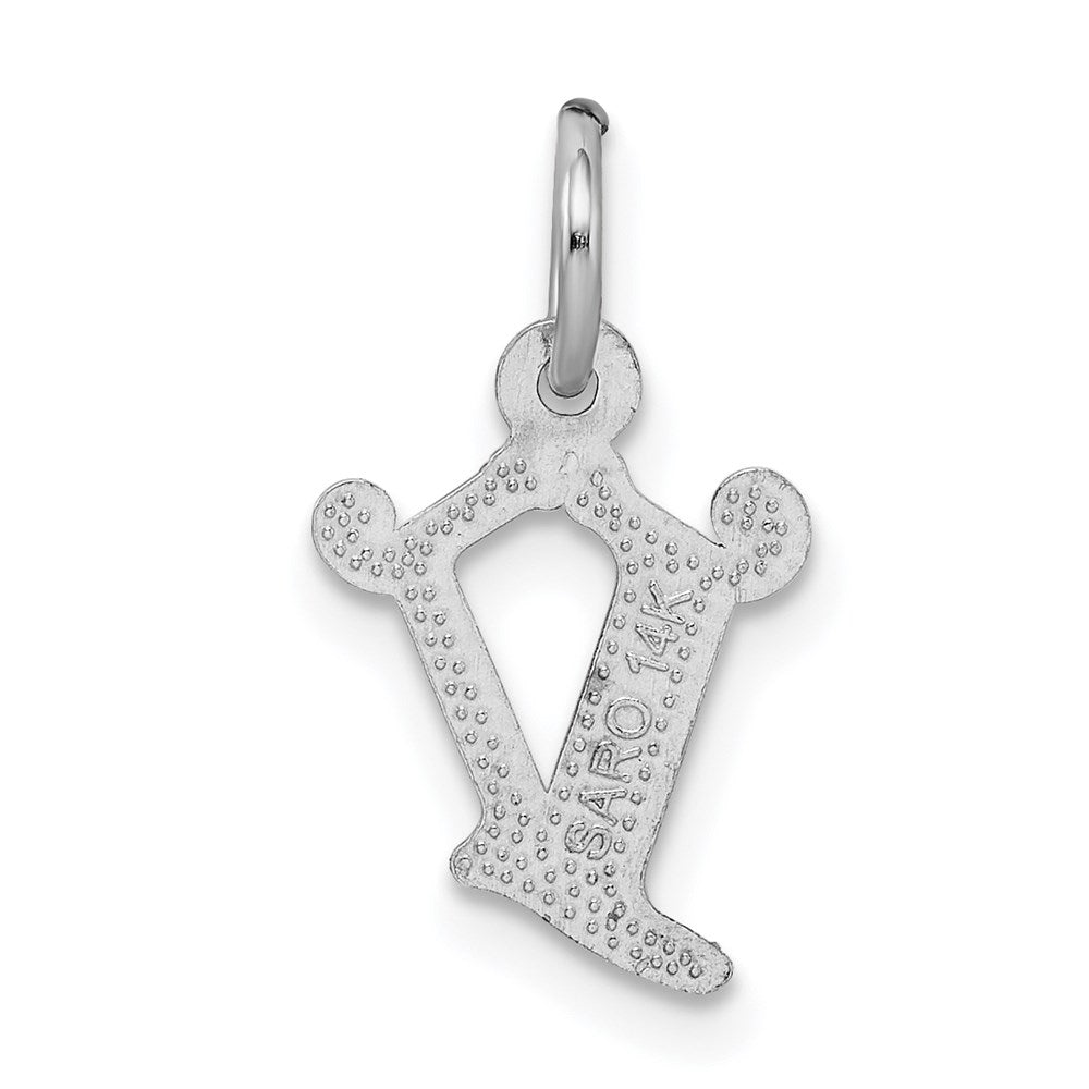 Million Charms 14K White Gold Themed Diamond-Cut Alphabet Letter Initial V Charm