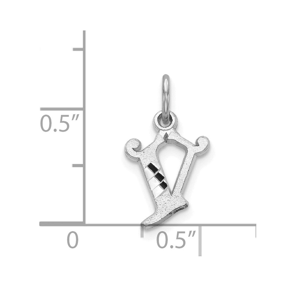Million Charms 14K White Gold Themed Diamond-Cut Alphabet Letter Initial V Charm