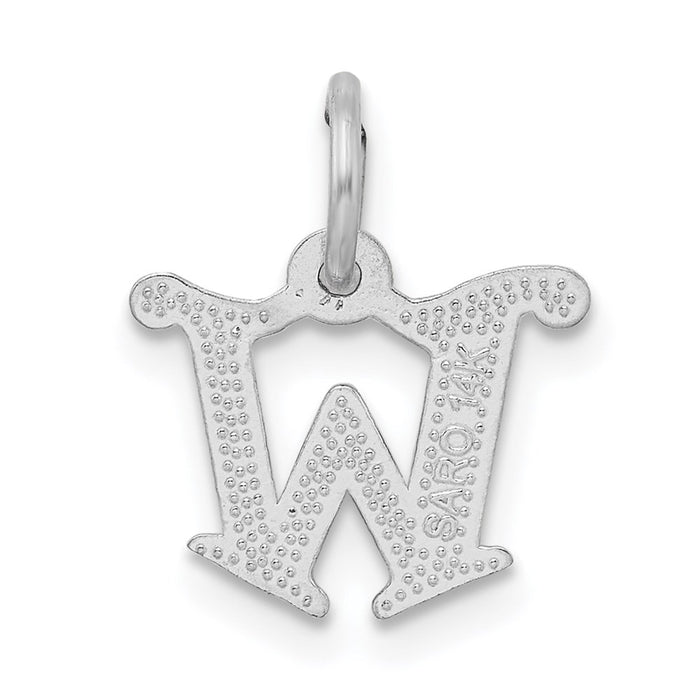 Million Charms 14K White Gold Themed Diamond-Cut Alphabet Letter Initial W Charm