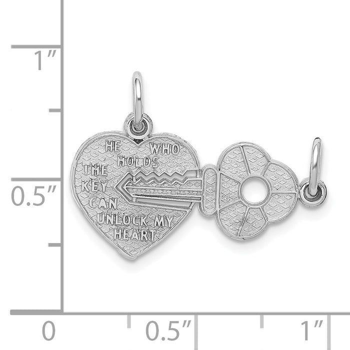 Million Charms 14K White Gold Themed Key & Heart Break-Apart Charm