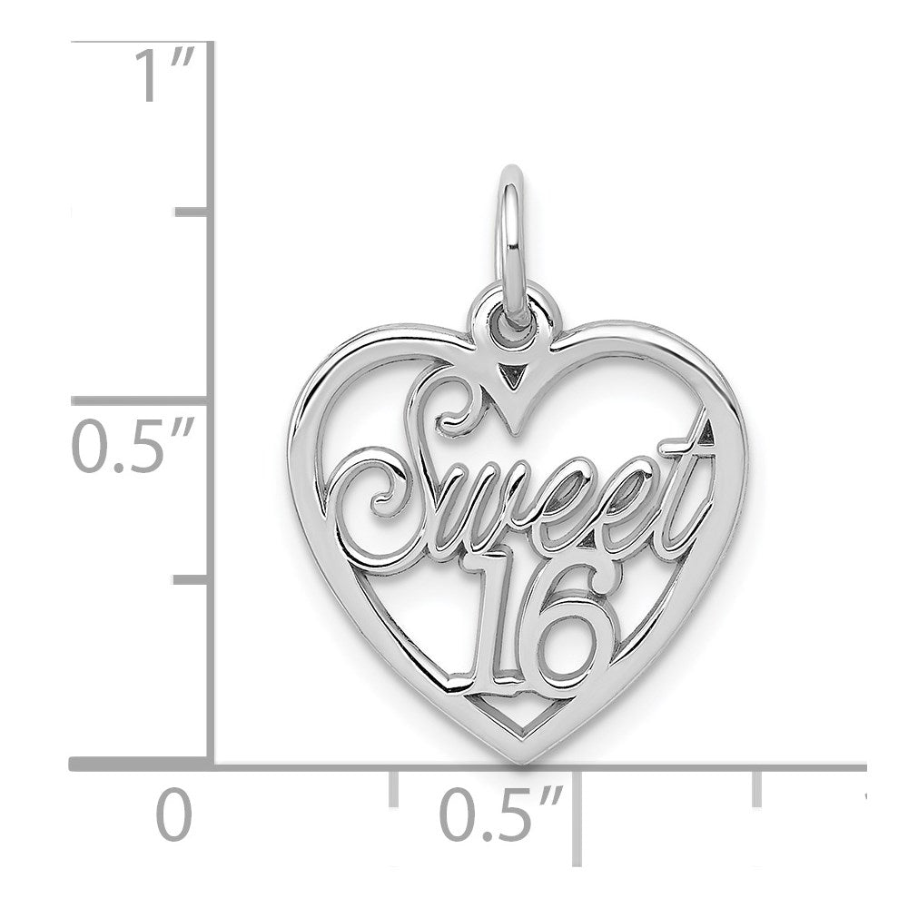 Million Charms 14K White Gold Themed Sweet 16 Birthday Heart Charm
