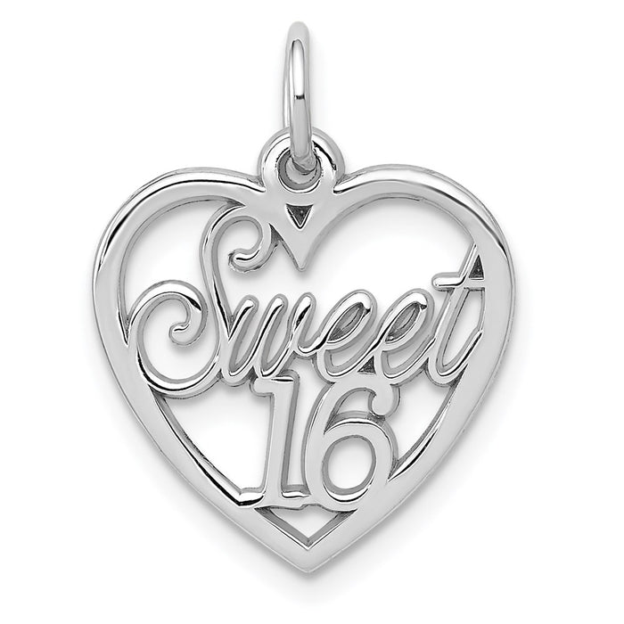 Million Charms 14K White Gold Themed Sweet 16 Birthday Heart Charm