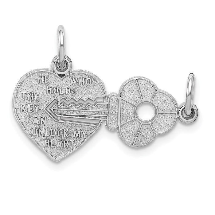 Million Charms 14K White Gold Themed Key & Heart Break-Apart Charm