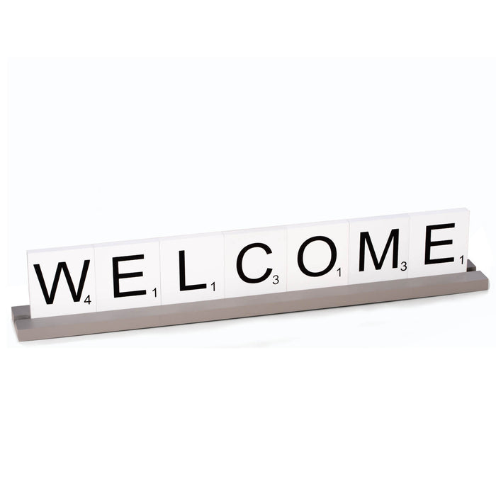 Occasion Gallery White  Color Welcome Scrabble letter tile wooden sign 23 L x 2.75 W x 4 H in.